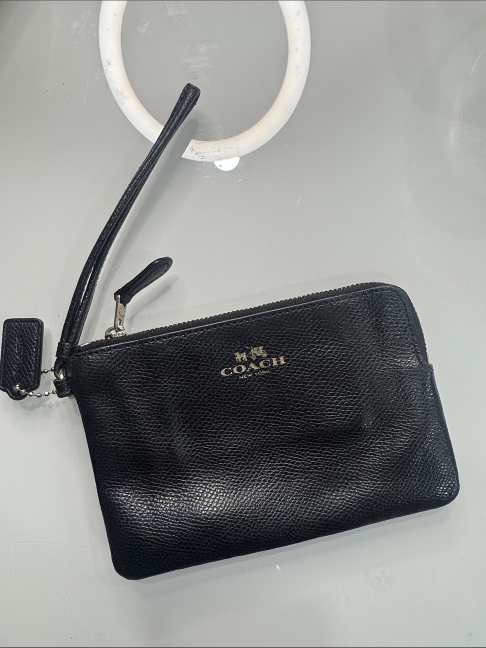 Coach Black Leather Wristlet with Gold Logo - Picture 1 of 9